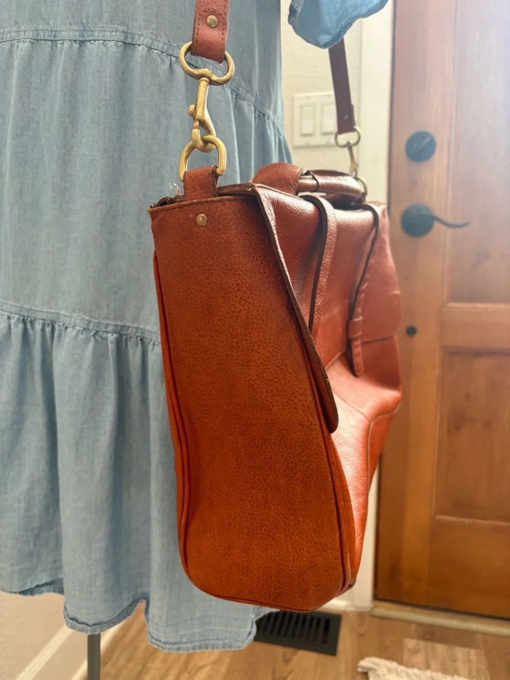 JP Ourse & Cie Vintage Chestnut Leather Laptop Bag Messenger Style Briefcase